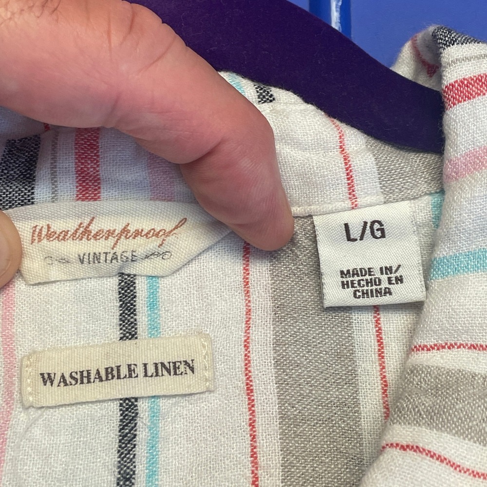 Weatherproof Vintage Beachy Linen Blend Top Large Coastal Striped Vacation Tie - Picture 8 of 15